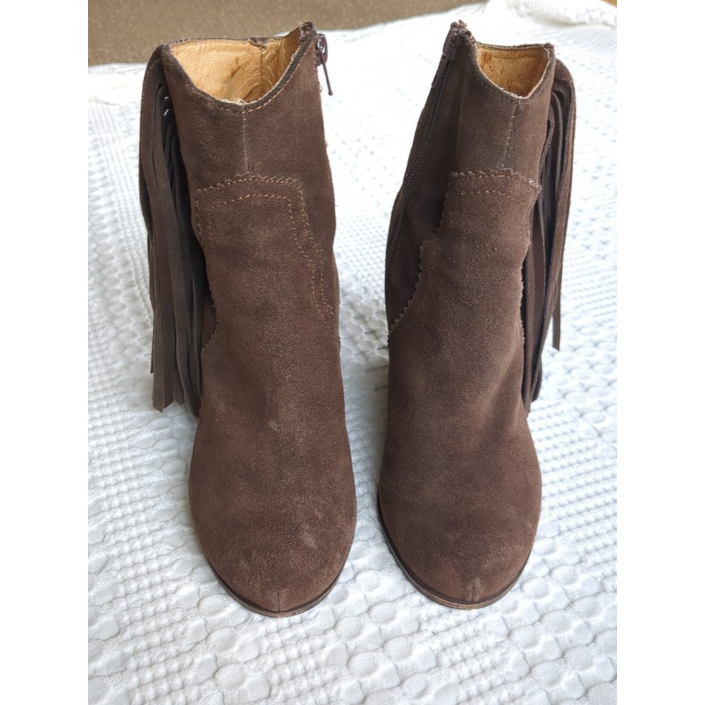 Jeffrey Campbell Fringe Western Heeled Ankle Boots Zip Chocolate Brown Size 7.5 - Picture 4 of 12